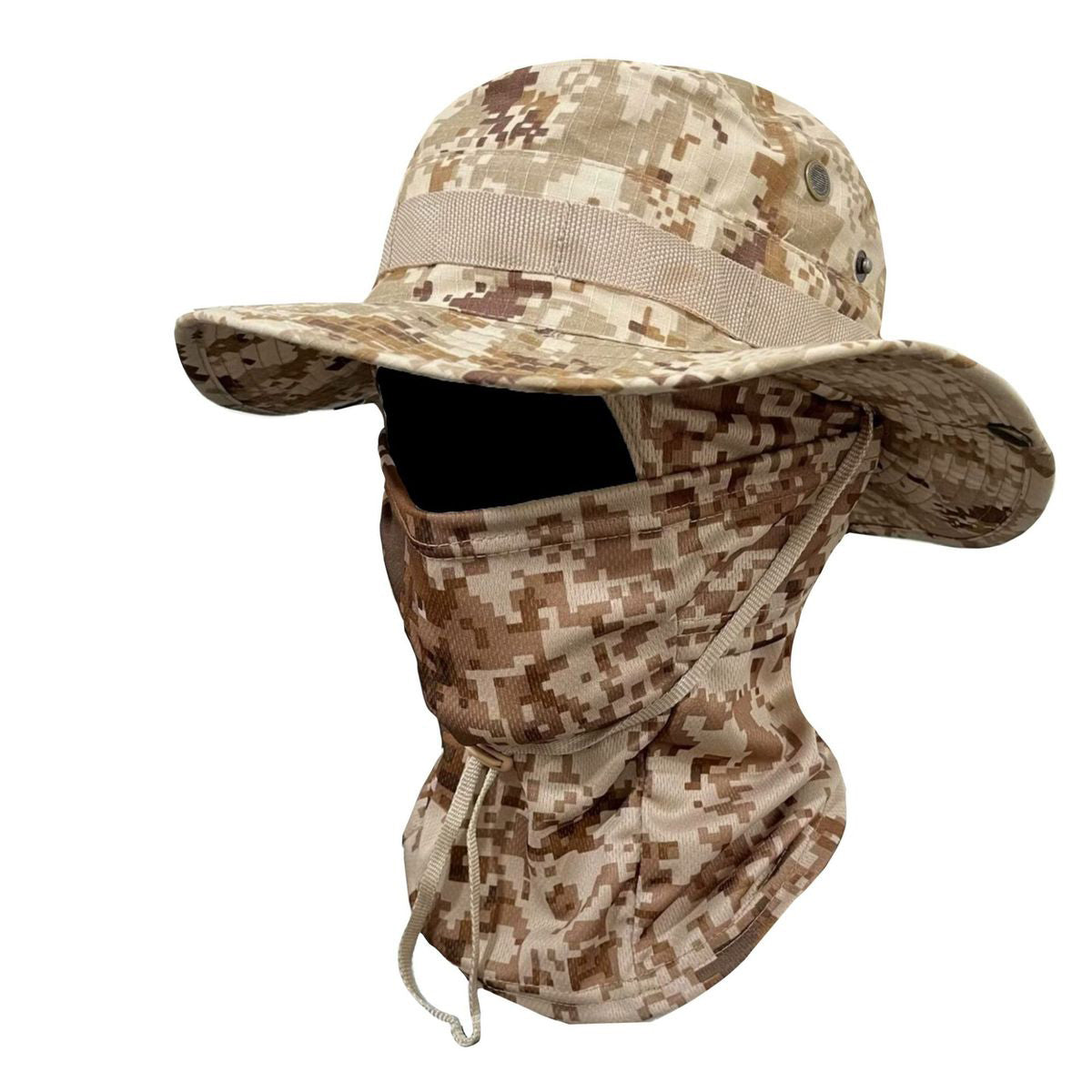 Sombrero Boonie de camuflaje resistente al viento para hombre con mascarilla