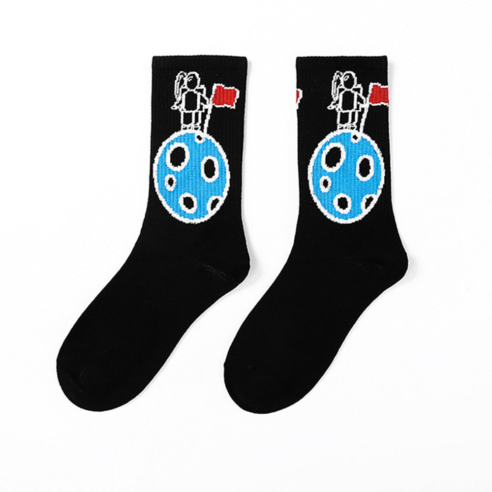 Calcetines de Halloween para hombre con diseño punk de calavera y palmeras y astronauta