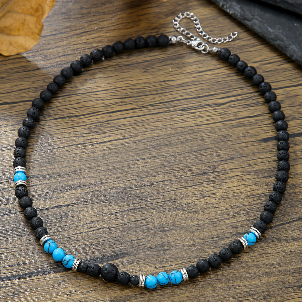 Collar de cuentas turquesas de moda para hombre