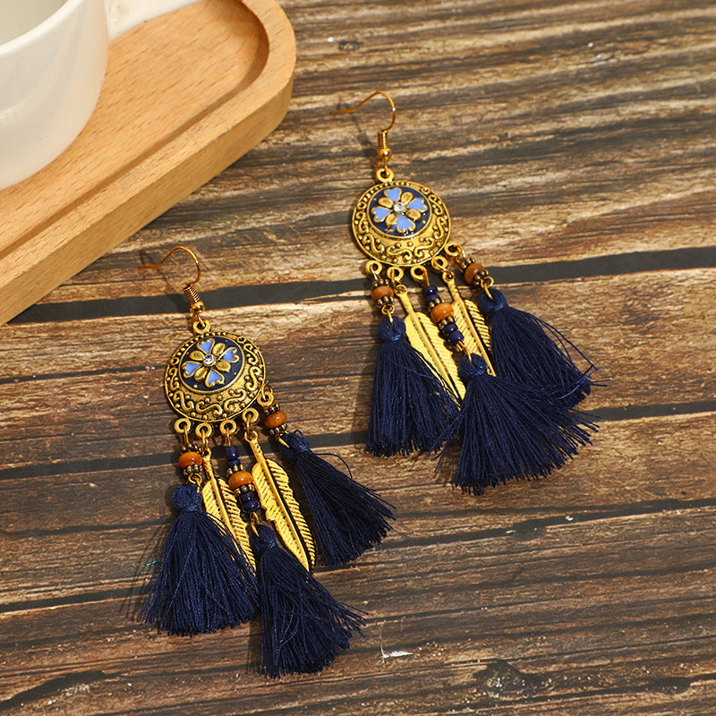 Pendientes con borlas retro de estilo étnico bohemio