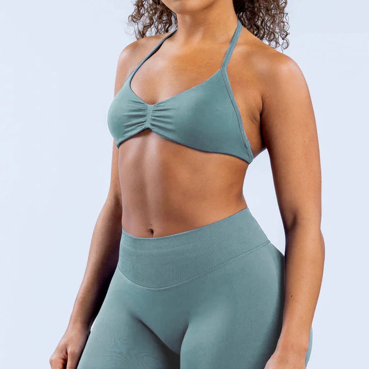Soutien-gorge de sport sexy en nylon sans coutures, couleur unie, col licou, pour le yoga et le sport