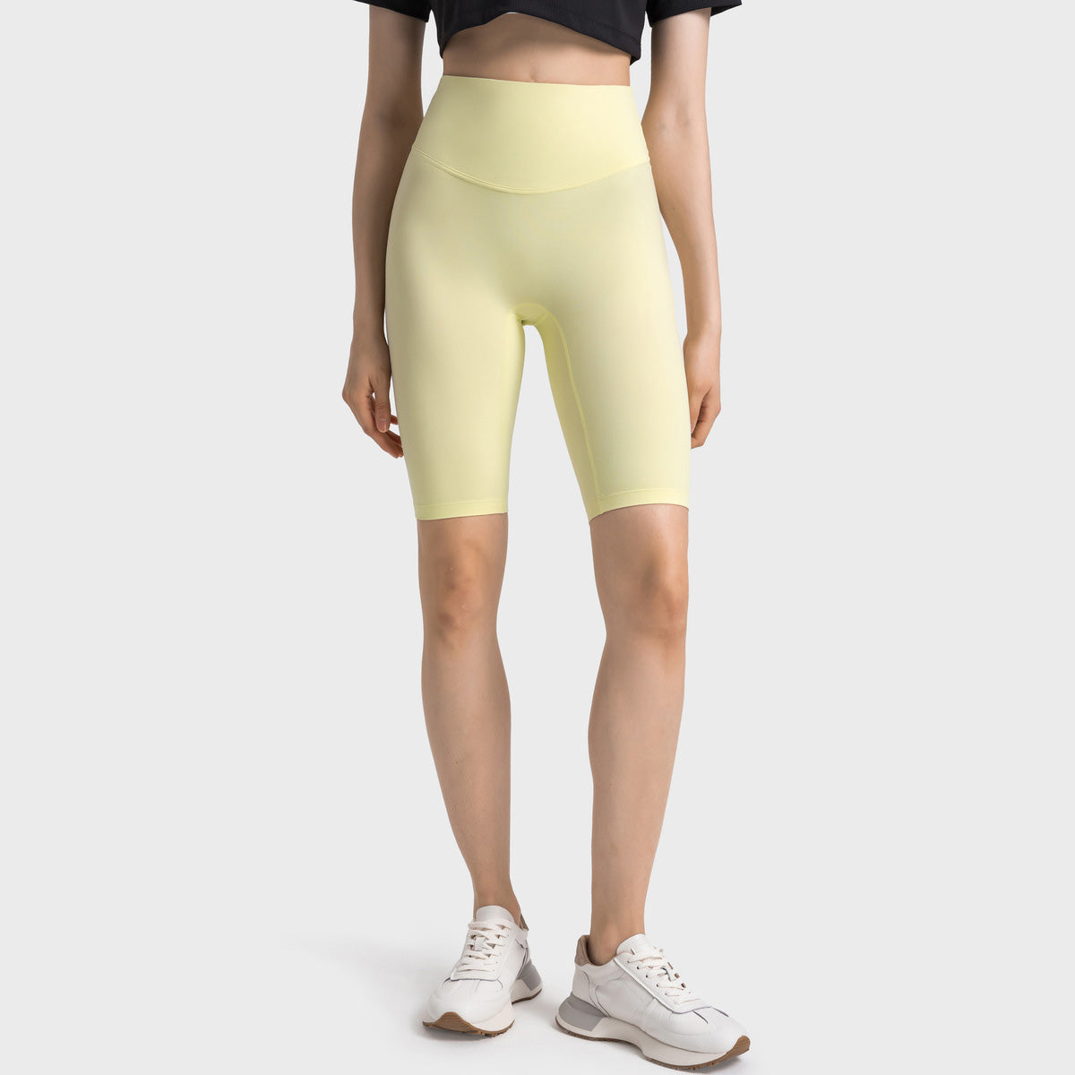 Short de yoga taille haute décontracté et tendance pour femme, couleur unie