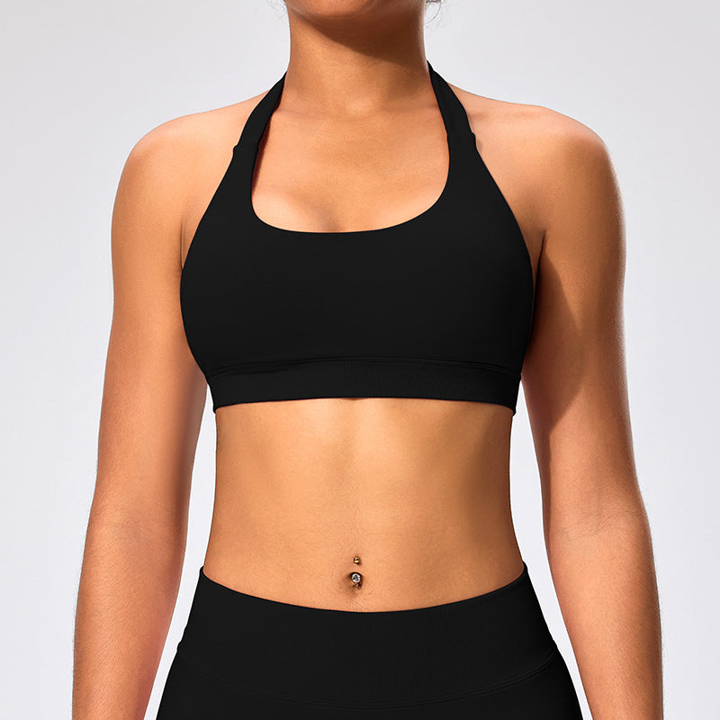 Haut de yoga sexy à col licou et couleur unie pour femme