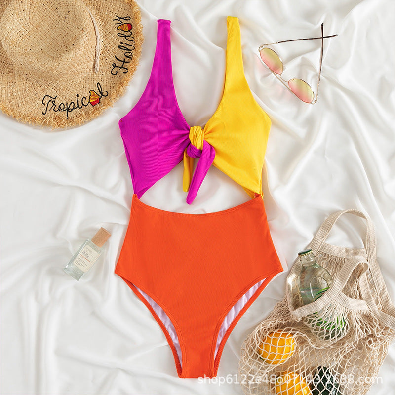Women Summer Vacation Color Blocking Triangle Swimsuit