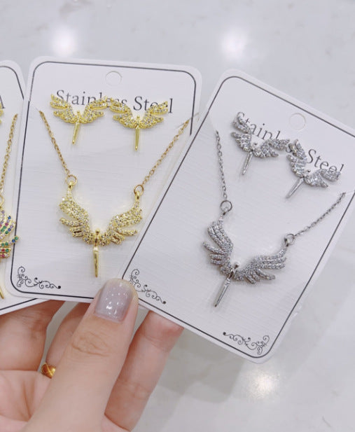 Women Fashion Zircon Necklace Earrings Set
