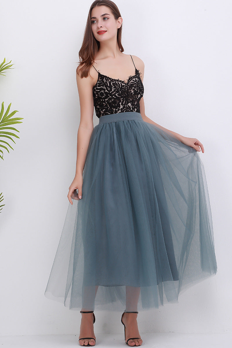 Women Fashion Solid Color Mesh Skirt