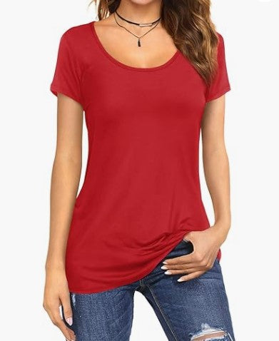 Camiseta de verano para mujer, sencilla, de color liso, con cuello redondo y manga corta.