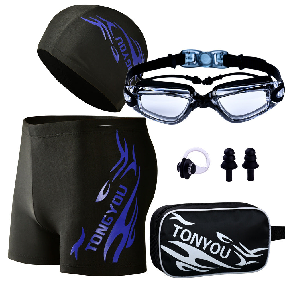 Conjunto de traje de baño con gorra y gafas estampadas informales a la moda para hombre