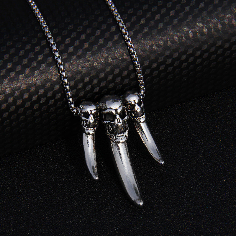 Collar unisex de Halloween con cruz de pez, calavera y mano de diablo