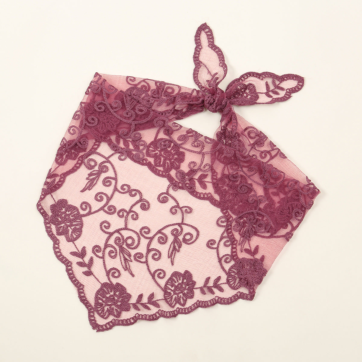 Bufanda triangular con encaje floral de color sólido para mujer, material acrílico, elegante accesorio de moda