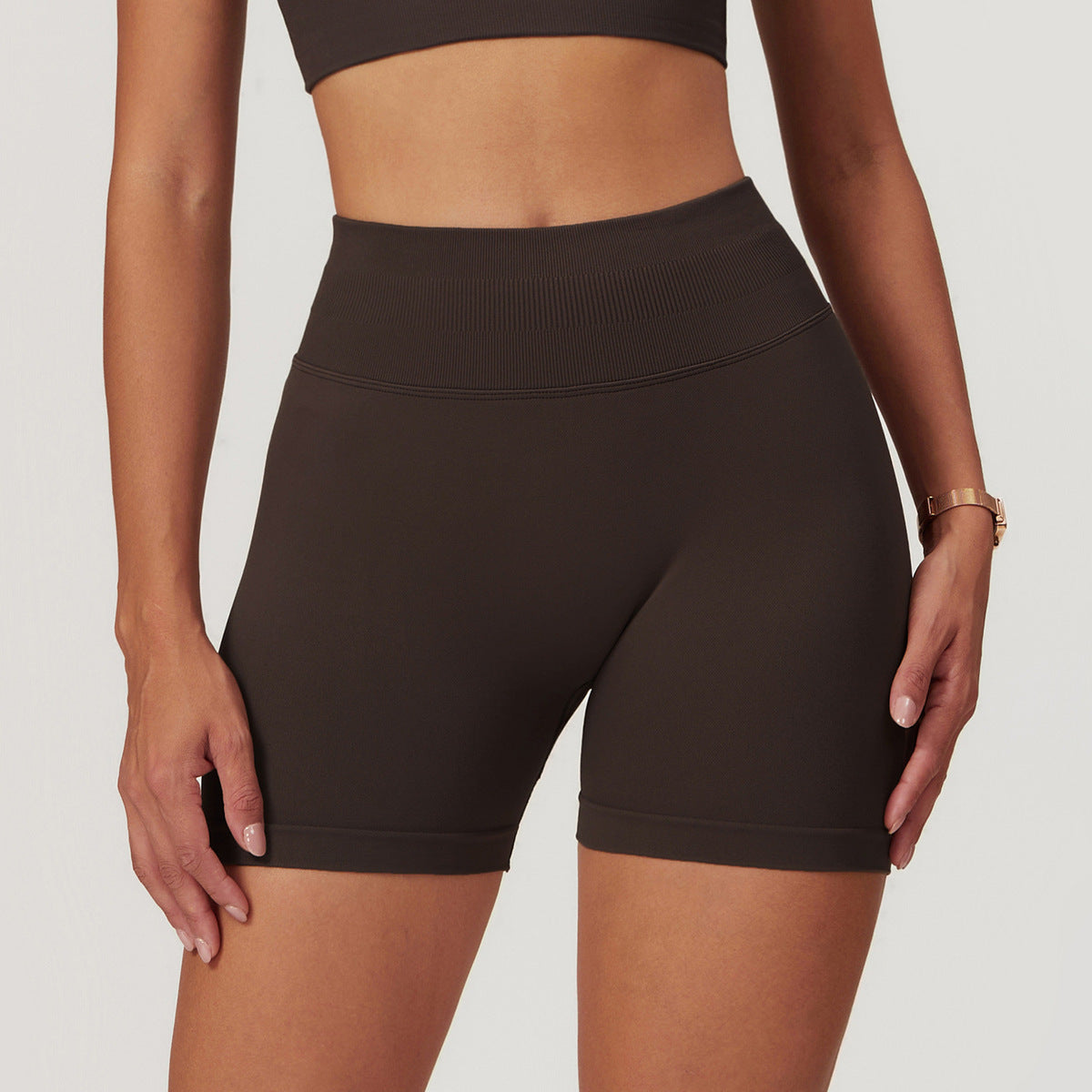 Short de sport taille haute pour femme, couleur unie, pour le yoga