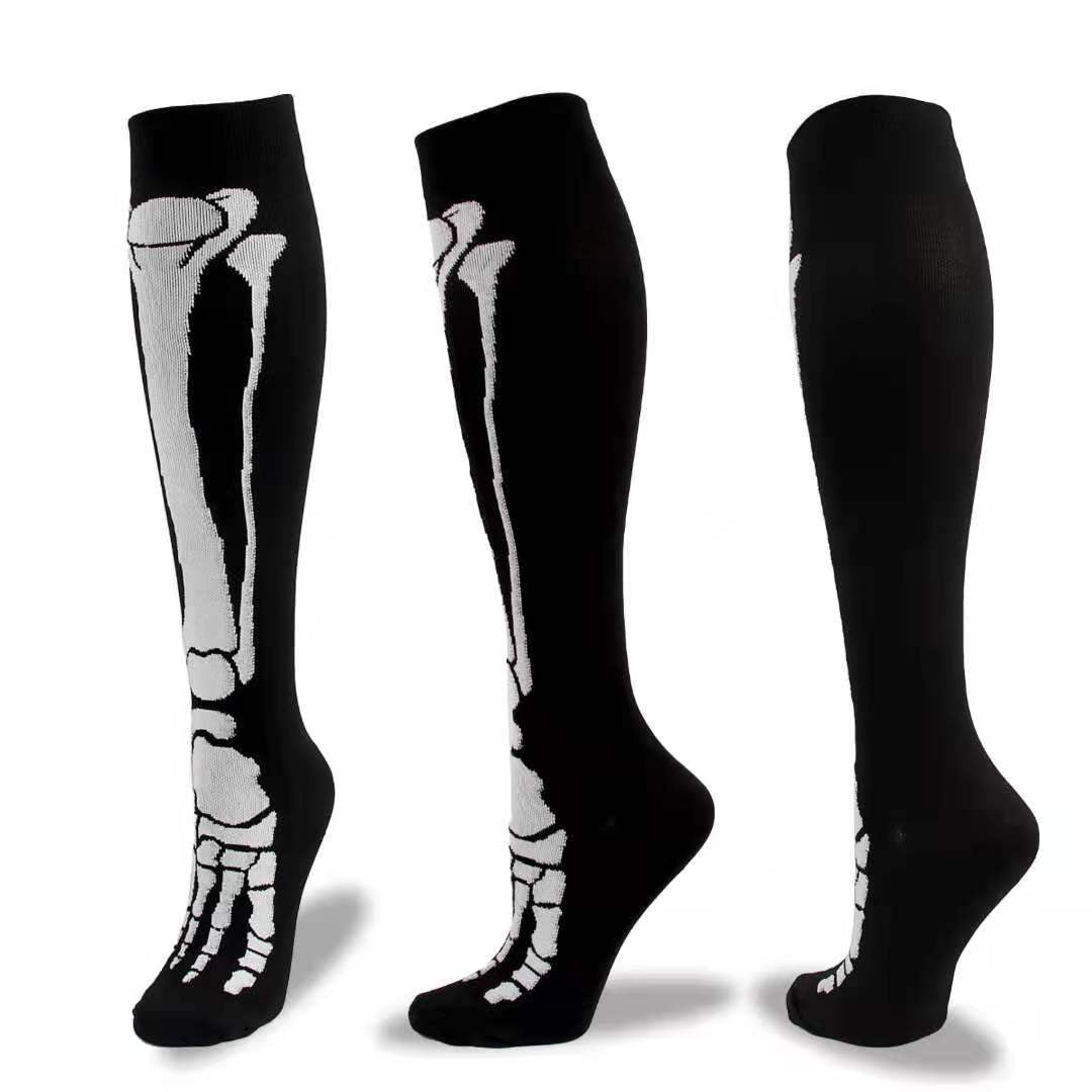 Chaussettes mollet en nylon à la mode, amusantes, sport, Halloween, crâne