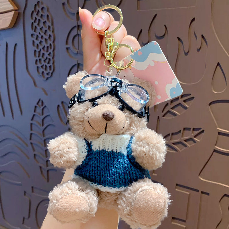 Cartoon Plush Bear Keychain with Colorful Sweater Styles