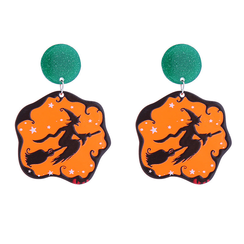Halloween Women Funny Creative Acrylic Pumpkin Skeleton Ghost Earrings