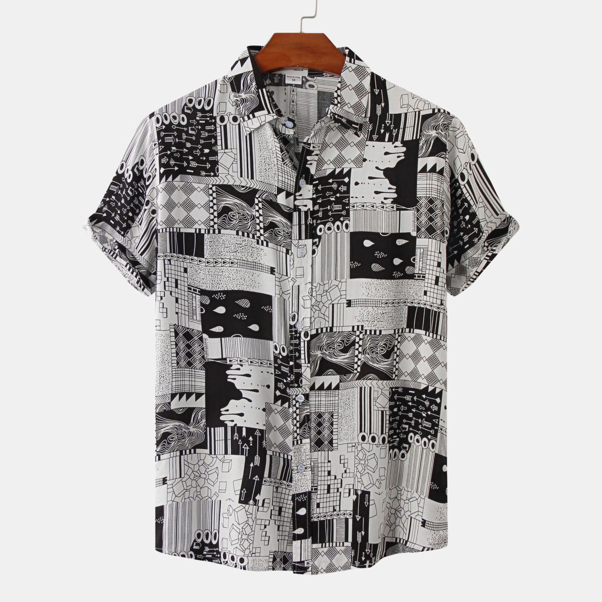 Camisa de verano para hombre con rayas y flores diminutas en 3D