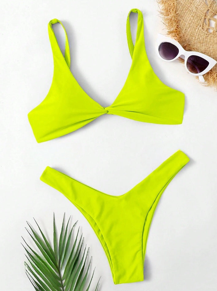 Women Sexy Solid Color Nylon Bikini with Sleeveless Design