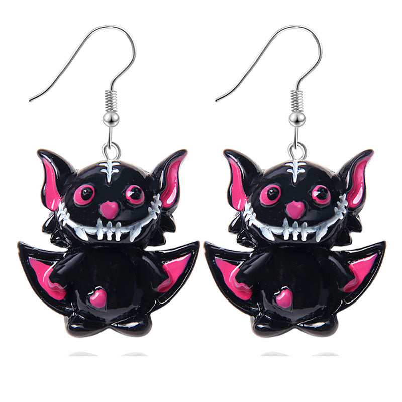 Pendientes de resina con diseño divertido de murciélago, calabaza y fantasma para Halloween para mujer