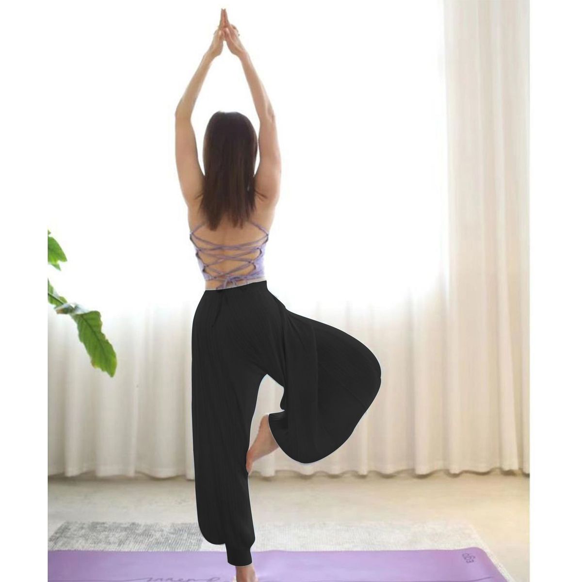 Pantalones de yoga holgados de color sólido informales para mujer