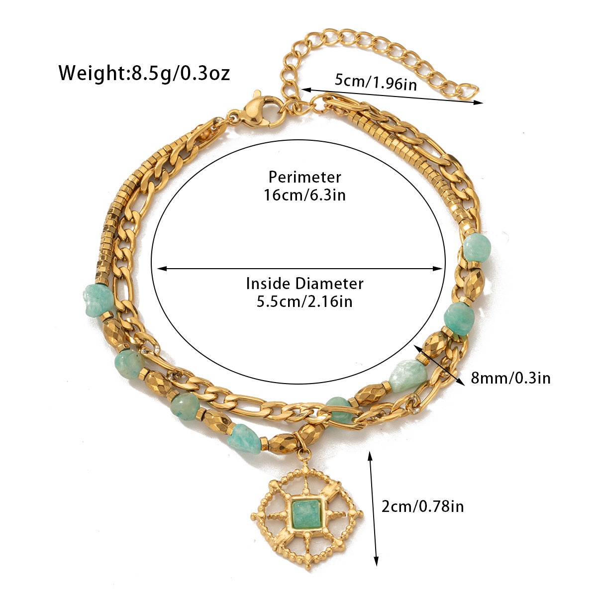 Pulsera bohemia de cuentas de acero y titanio de doble capa