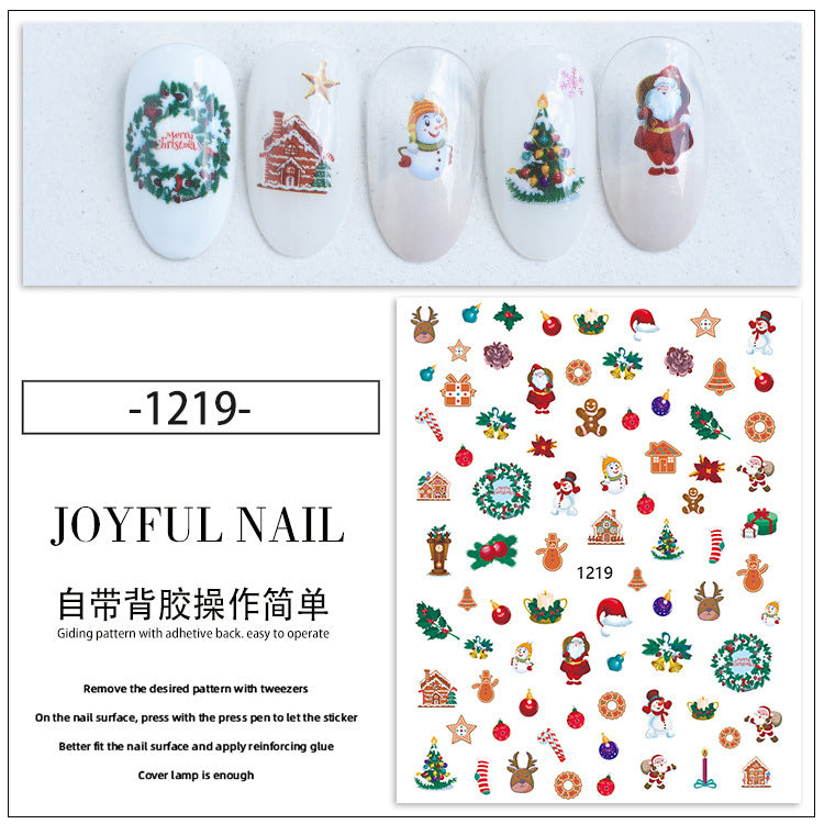 Autocollant pour nail art DIY motif flocon de neige, élan et clochette de Noël