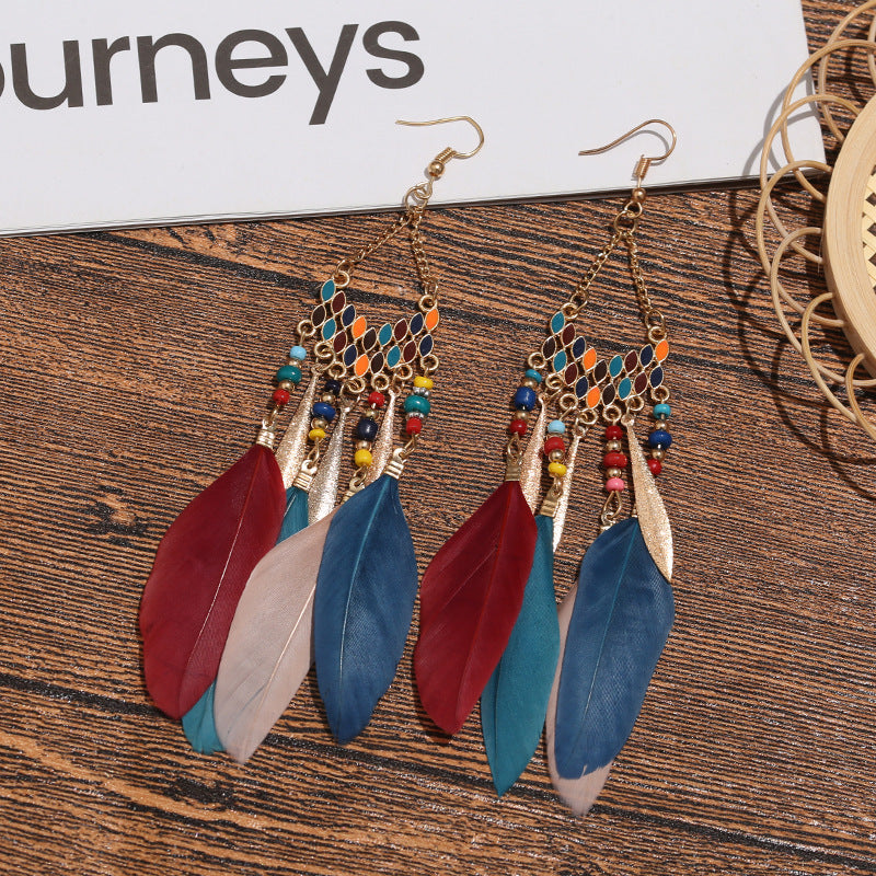 High-Value Feather Bohemian Long Tassel Earrings
