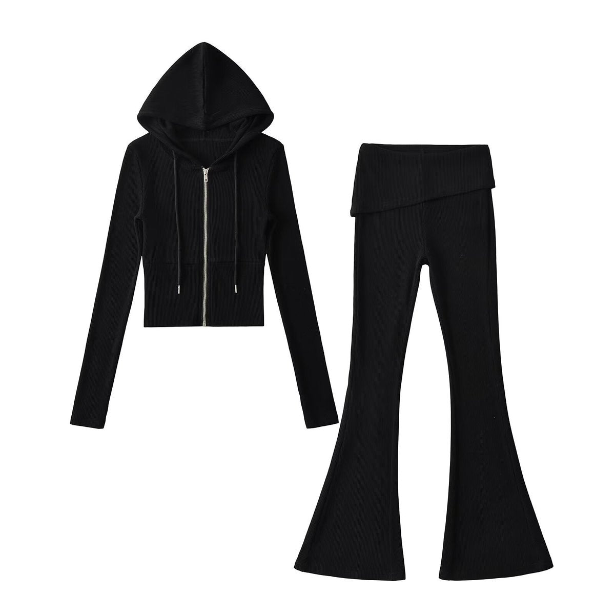 Women Fashion Casual Slim-Fit Zipper Hoodie Set