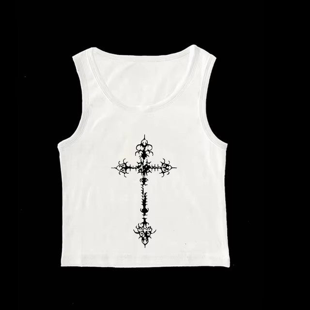 Camisola tubo estilo gótico punk con estampado cruzado para mujer
