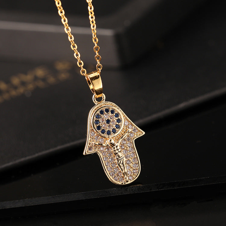 Collar con colgante de ojo de diablo de circonita multicolor para mujer