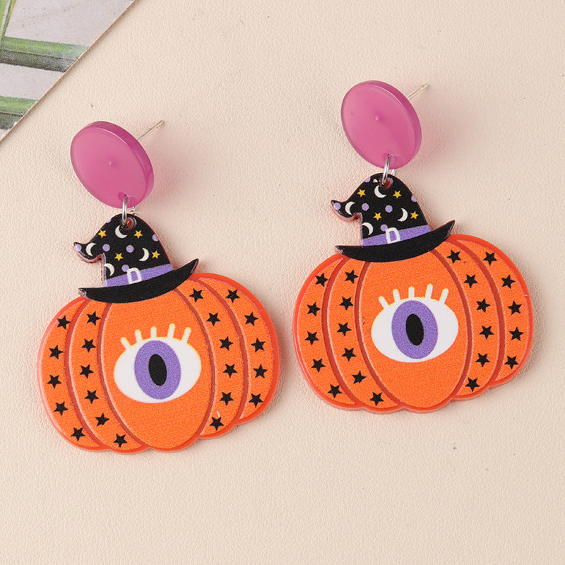 Boucles d'oreilles citrouille fantôme en acrylique pour femme, motif dessin animé d'Halloween
