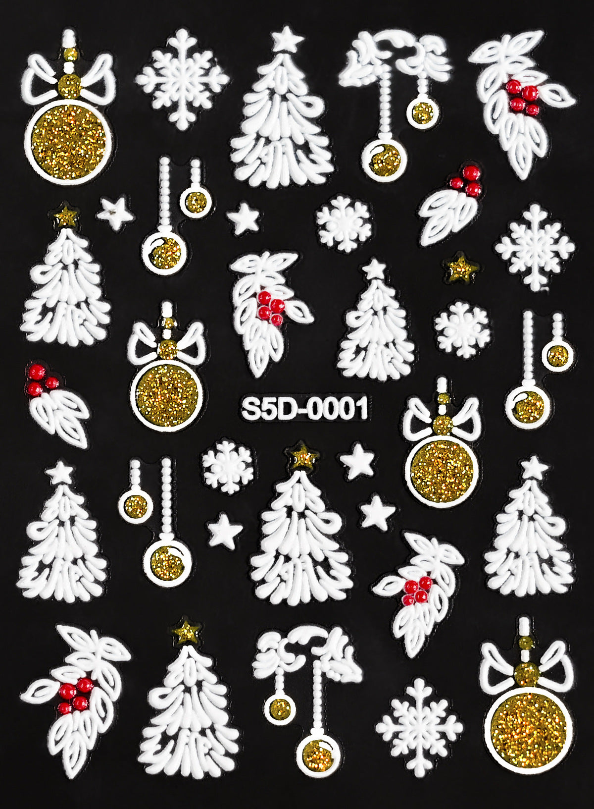 Pegatinas navideñas con purpurina plateada en relieve para uñas