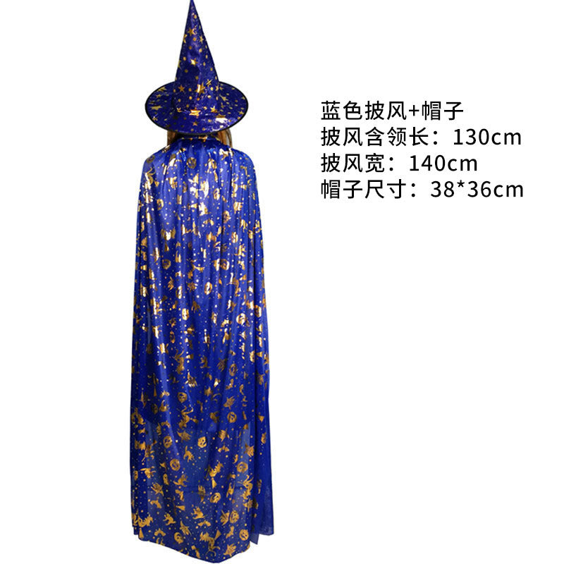 Costume de performance de bal d'Halloween pour enfants et adultes, cape et chapeau de sorcière