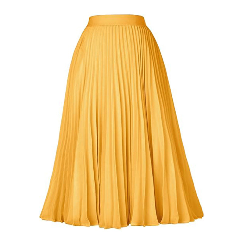 Falda plisada de cintura alta de color sólido informal de moda para mujer