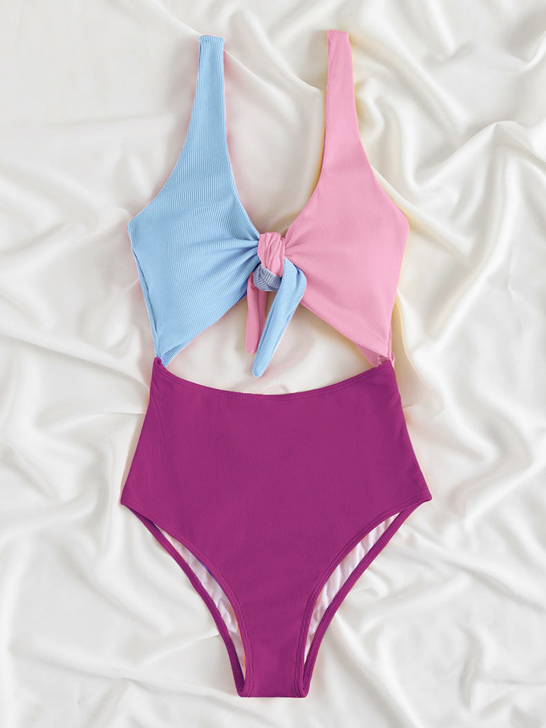 Women Summer Vacation Color Blocking Triangle Swimsuit
