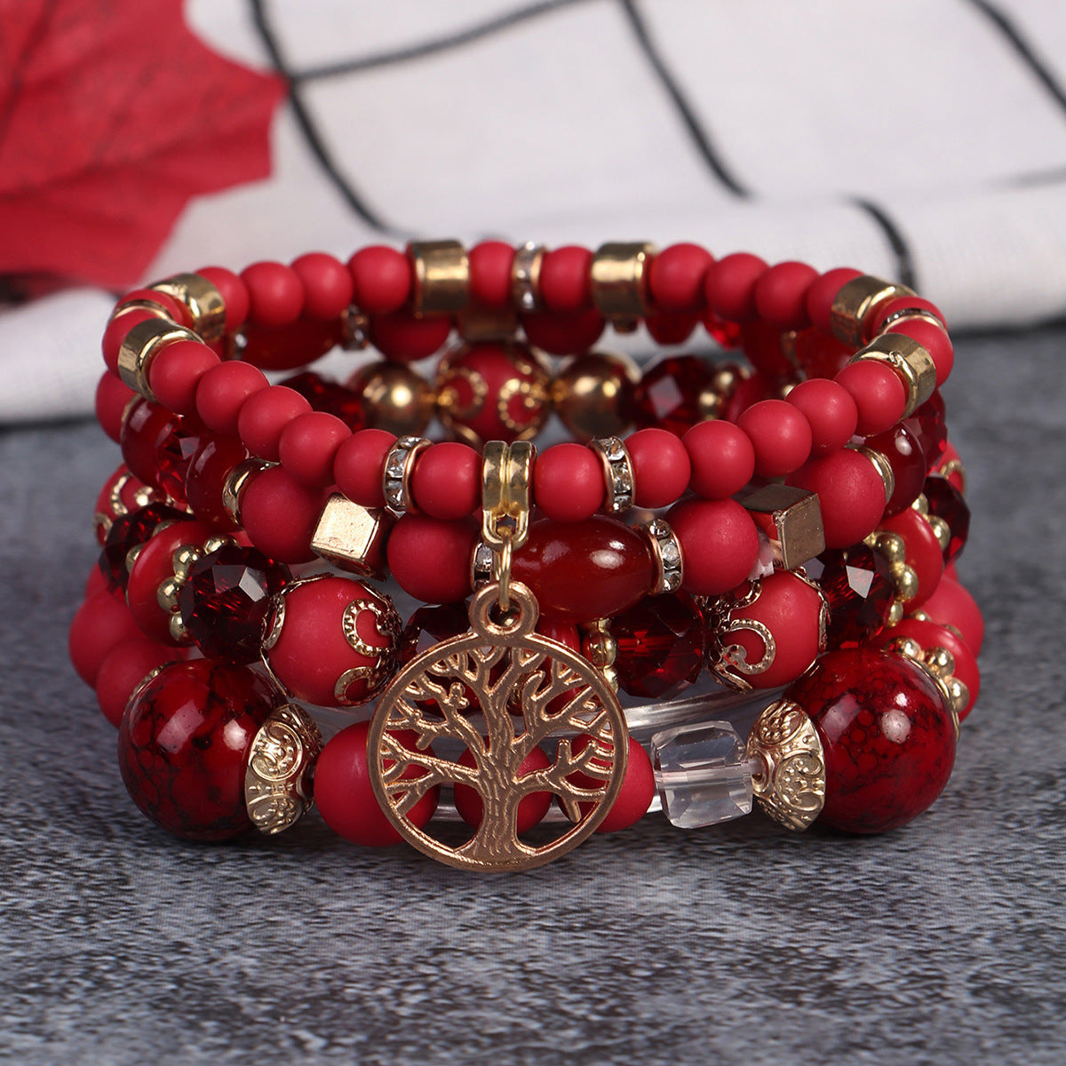 Conjunto de pulseras de cuentas multicapa estilo retro bohemio
