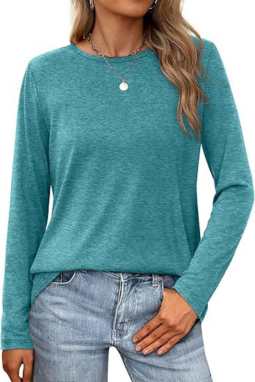 Summer Women Casual Solid Color Round Neck Long Sleeve Blank T-Shirt