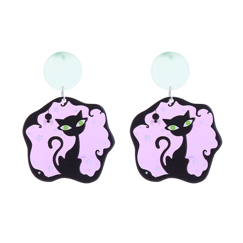 Halloween Women Funny Creative Acrylic Pumpkin Skeleton Ghost Earrings
