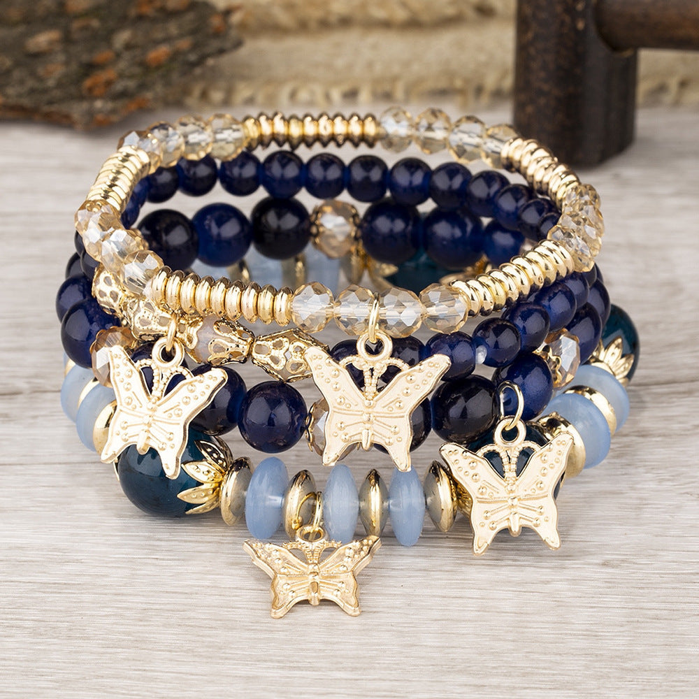 Bohemian Multi-Layer Beaded Butterfly Pendant Bracelet