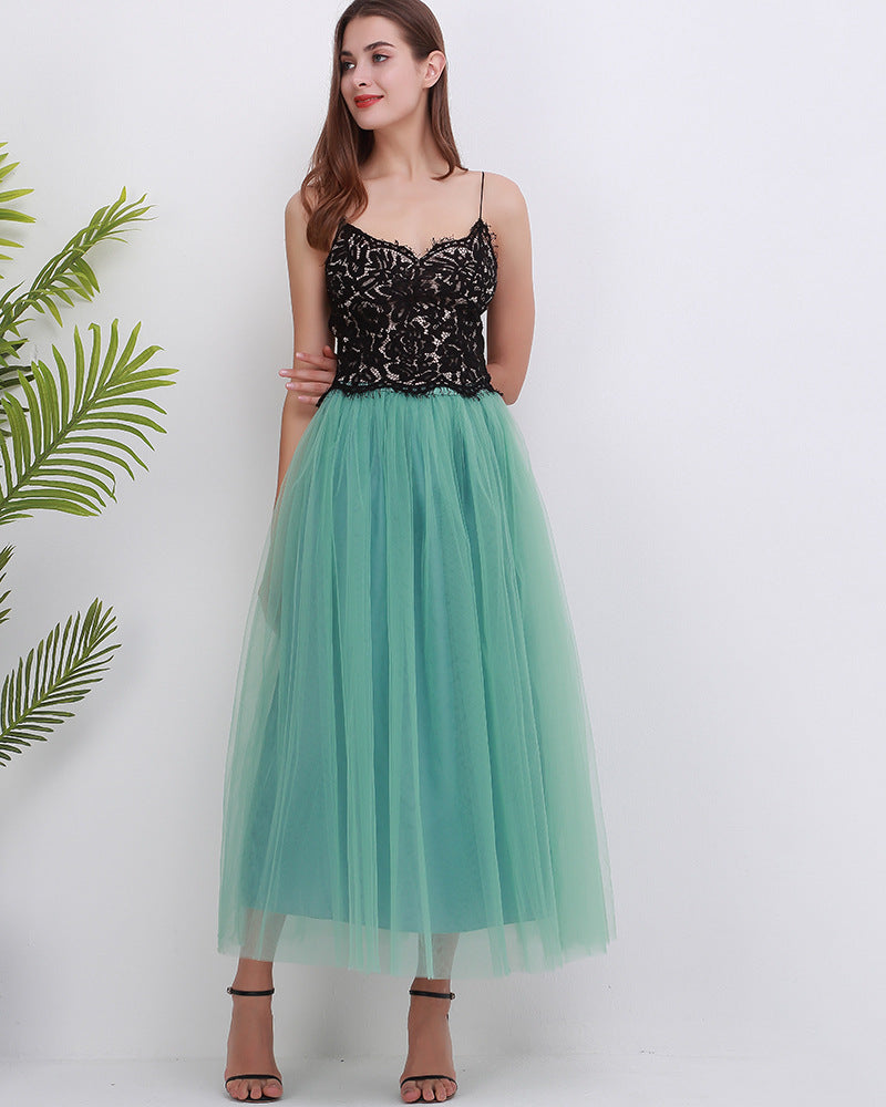 Falda de malla de color liso de moda para mujer