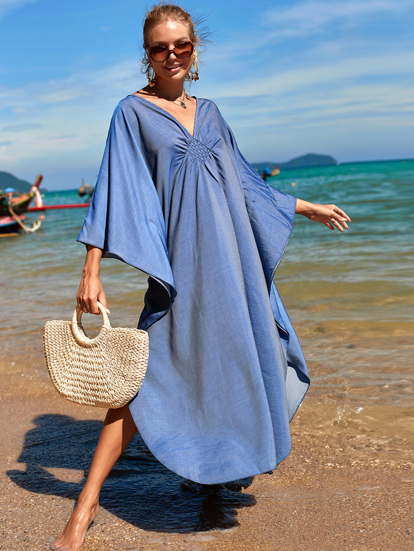 Women Polyester Loose Robe Vacation Coverup Dress