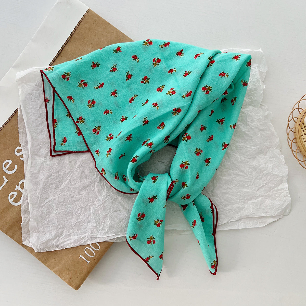 Women Casual Floral Printed Square Silk Scarf Cotton Fashion Accessory