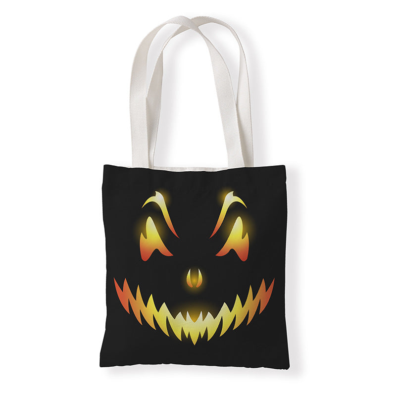 Bolsa de lona con estampado de calabaza divertida de dibujos animados de Halloween