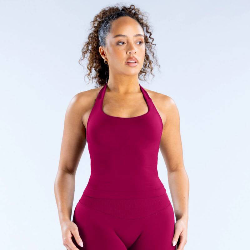 Débardeur de yoga sexy à col licou et couleur unie pour femme