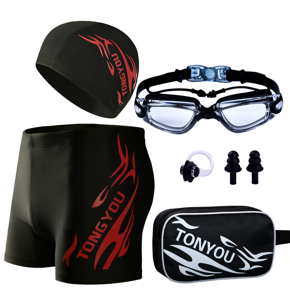 Conjunto de traje de baño con gorra y gafas estampadas informales a la moda para hombre