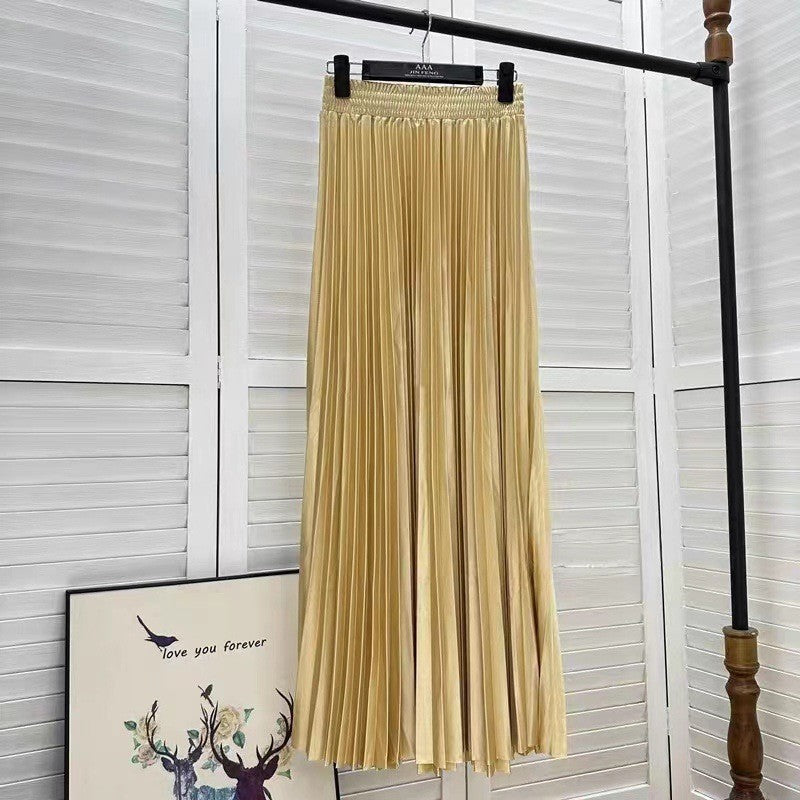 Women Fashion Solid Color Pleated Skirt in Cotton Silk