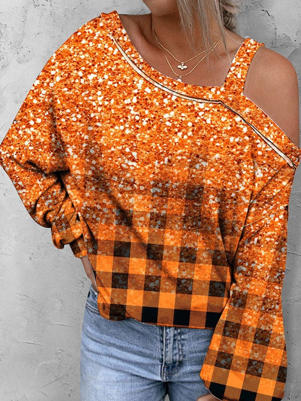 Sudadera con hombros descubiertos y efecto 3D para Halloween para mujer