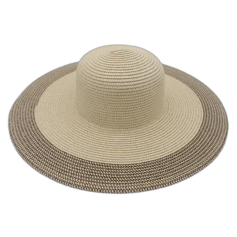 Chapeau de plage à large bord en paille tissée pour femme