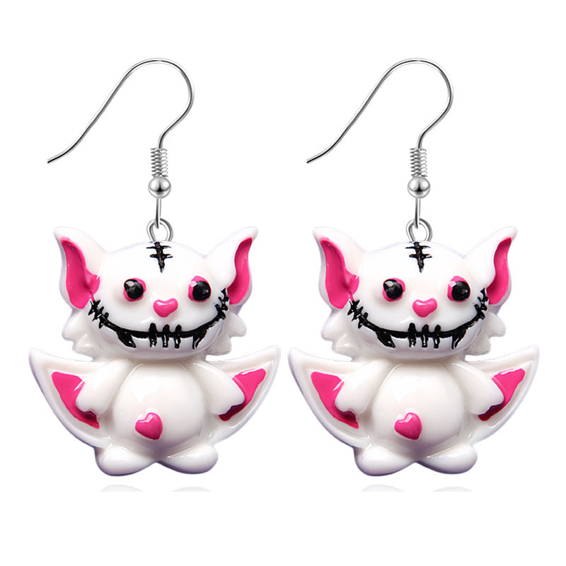 Pendientes de resina con diseño divertido de murciélago, calabaza y fantasma para Halloween para mujer