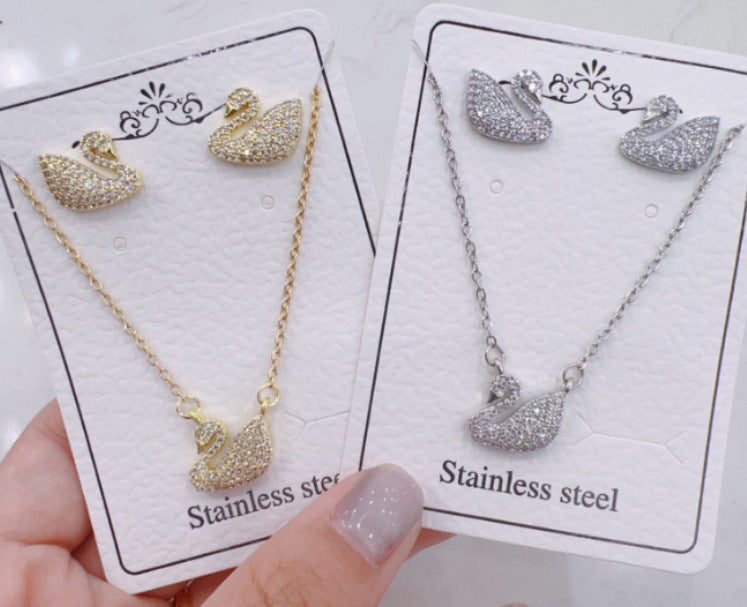 Women Fashion Zircon Necklace Earrings Set