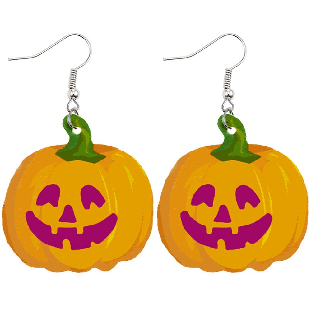 Halloween Women Horror Funny Pumpkin Ghost Bat PU Earrings