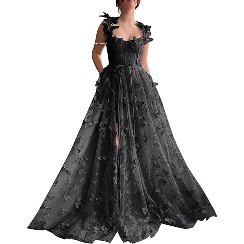 Vestido de fiesta elegante con abertura de encaje para mujer